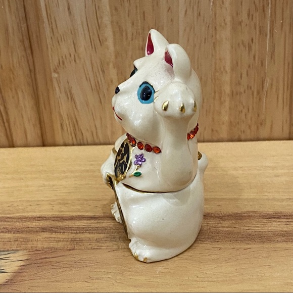 Objet d Art Form Work of Art Asian Lucky Cat Fortune Cat Enamel Trinket Box - Picture 5 of 11